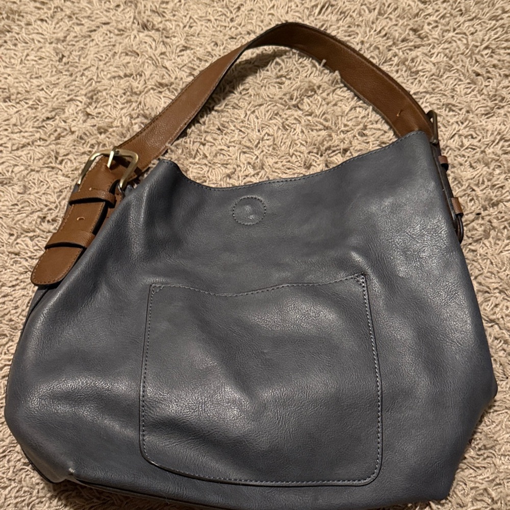 Stylish Navy Leather Shoulder Bag with removable insert